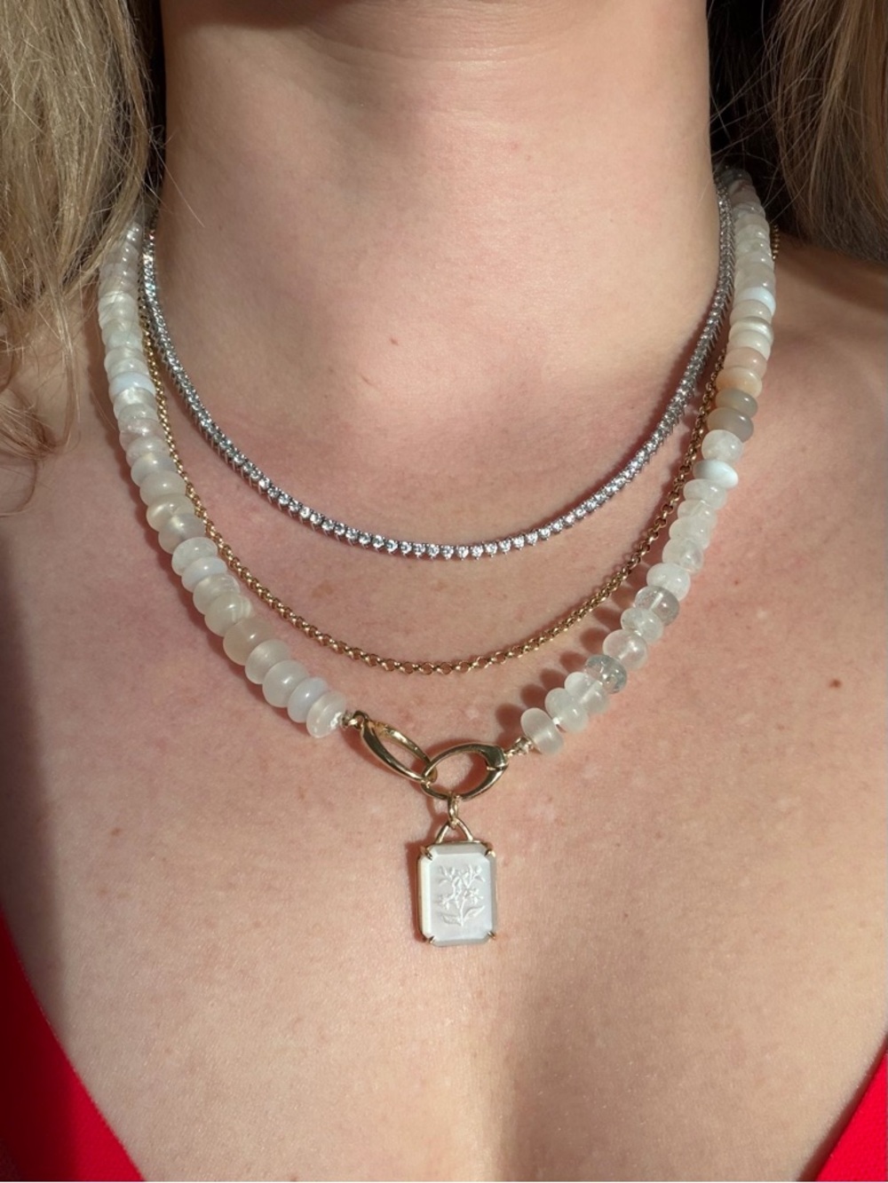 Encirkled Jewelry 14k gold Gemstone Beaded Necklace - Includes moonstone & opal